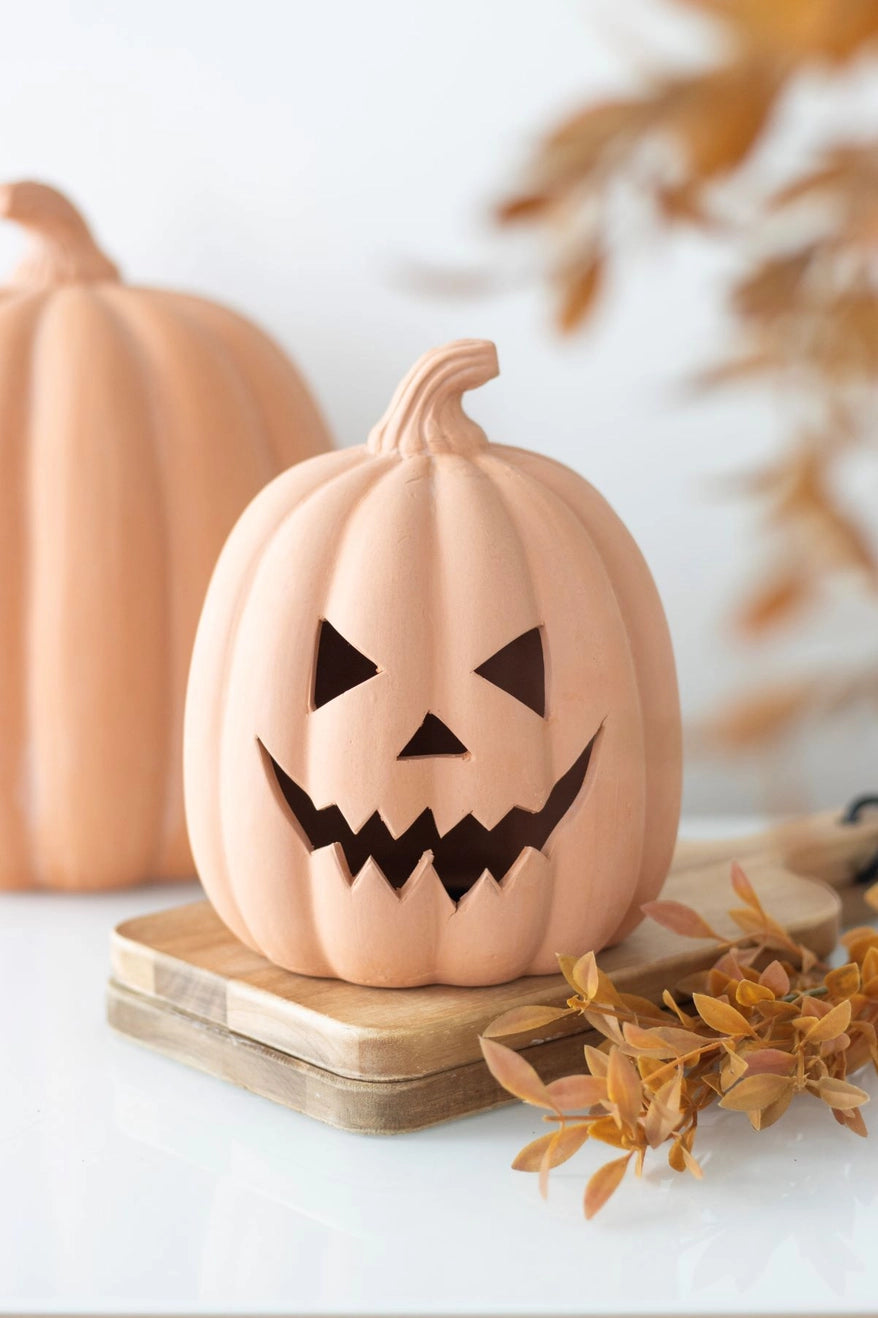 Terracotta Pumpkin Head Ornament with Cut Out Face 15cm