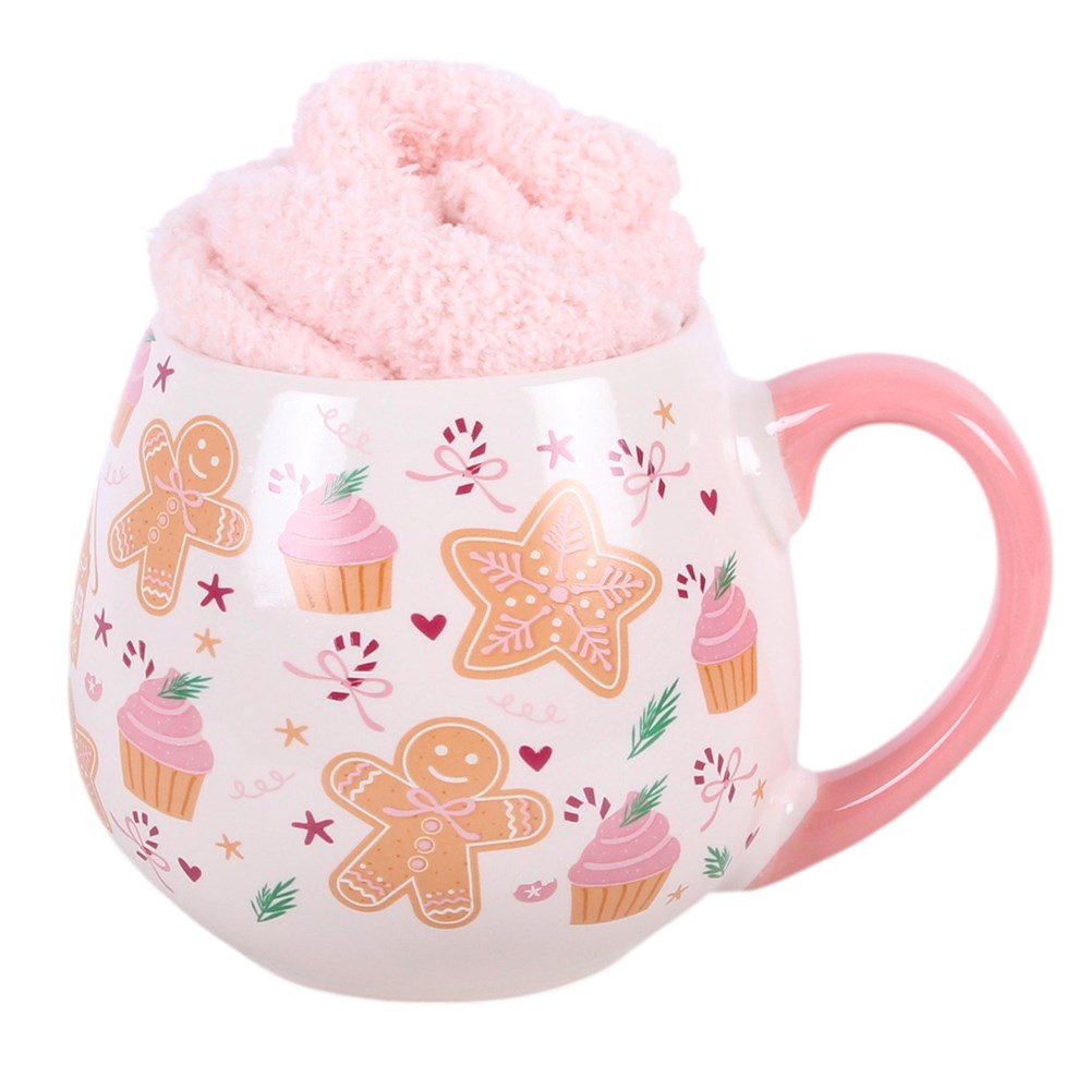 PRE ORDER - Pink Sugarplum Bakery Print Ceramic Mug and Sock Set - 2026 SEPTEMBER ARRIVAL