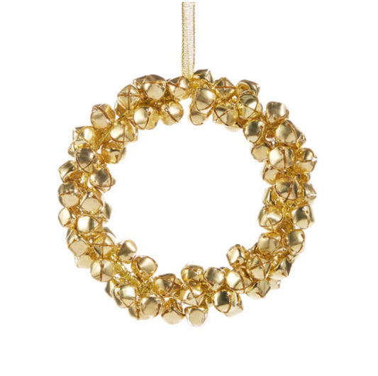 OCTOBER ARRIVAL- Make It Merry Gold Mini Bell Wreath Hanging
