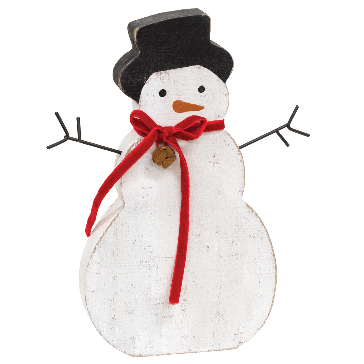 PRE ORDER - Rustic Wood Snowman Sitter with Red Velvet Scarf - 2026 OCTOBER ARRIVAL