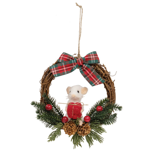 PRE ORDER - Hanging Rattan Wreath with Felt Mouse - 2026 OCTOBER ARRIVAL