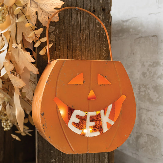 Distressed Metal "Eek" Jack O Lantern Bucket - JULY ARRIVAL
