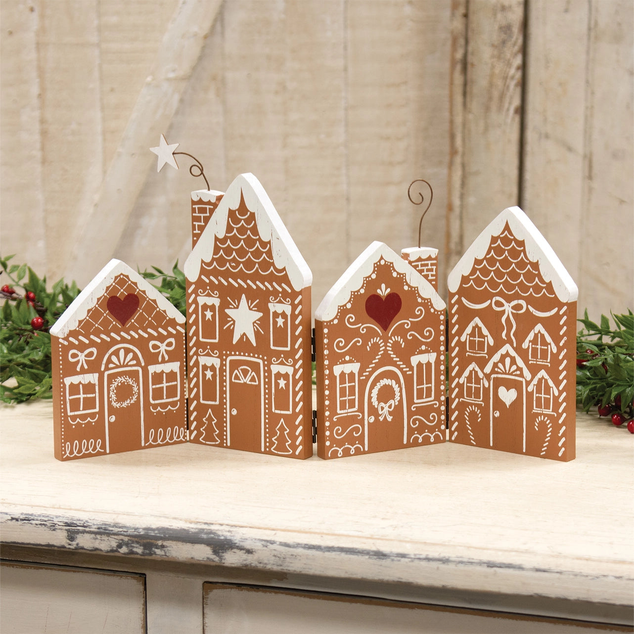 PRE ORDER - Hinged Wooden Gingerbread Village Sitter - 2026 AUGUST ARRIVAL