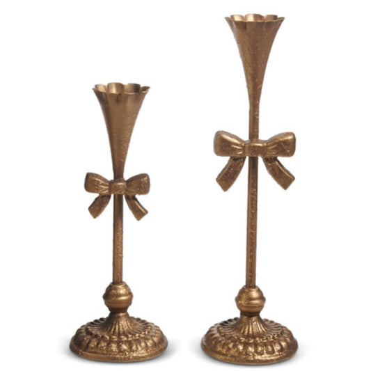 OCTOBER ARRIVAL- Holiday Iron Bow Candlestick Holders Set of 2
