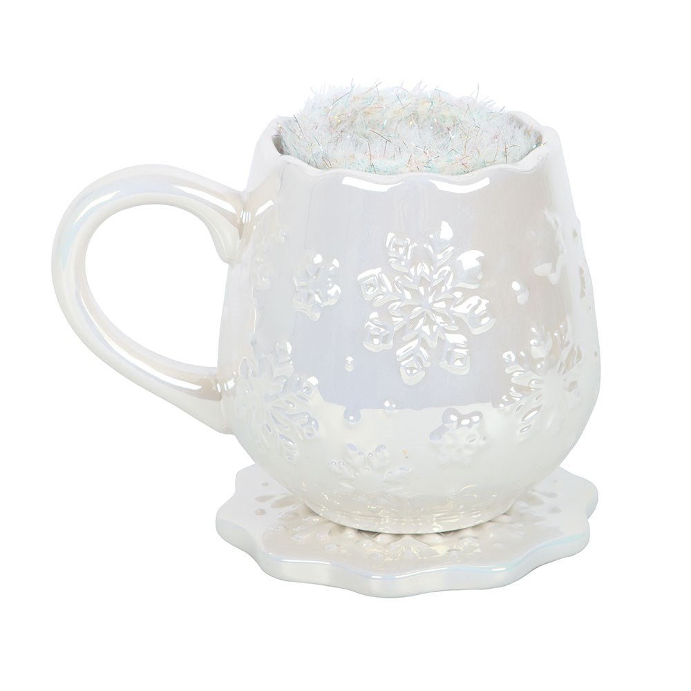 PRE ORDER - Iridescent White Snowflake Mug, Coaster and Socks Set - 2026 SEPTEMBER ARRIVAL