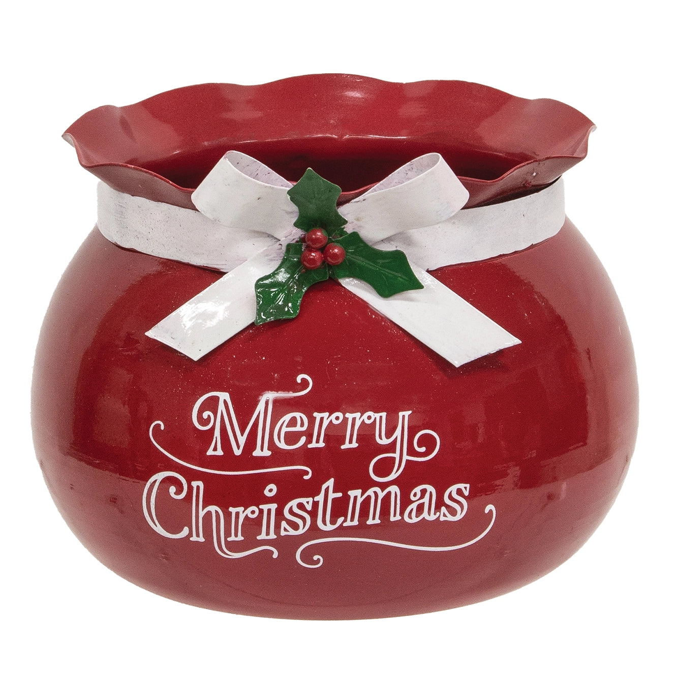 Red Metal Merry Christmas Santa Sack Pot