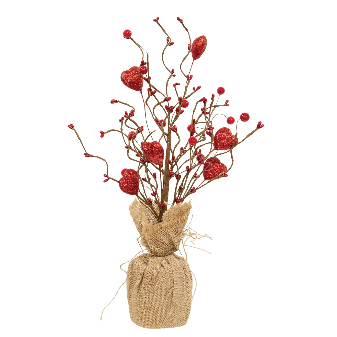 Red Heart & Berries Tree With Burlap Base 43cm - DECEMBER ARRIVAL