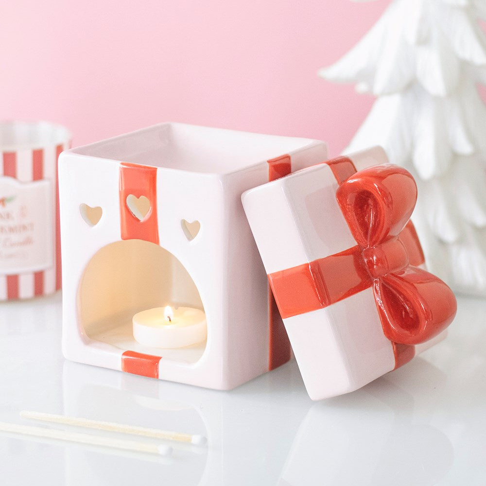 PRE ORDER - Pink Present With Red Bow Ceramic Oil Burner - 2026 SEPTEMBER ARRIVAL