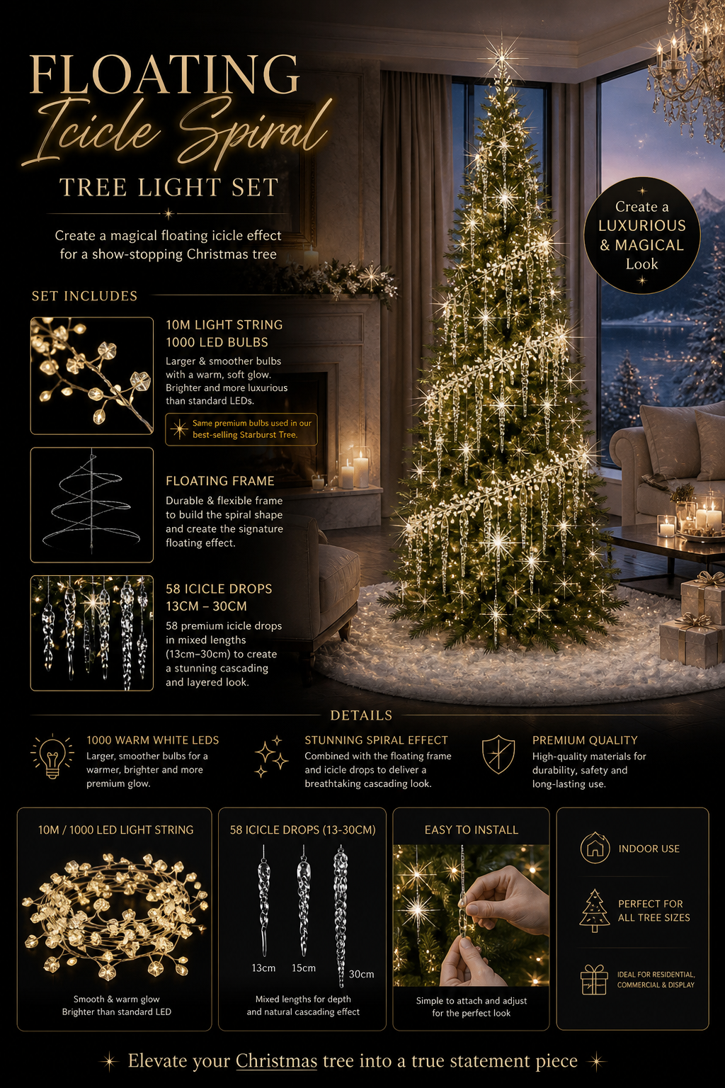 PRE ORDER - Magical Floating Icicle Spiral Tree Light Set 10m Long - 2026 OCTOBER ARRIVAL