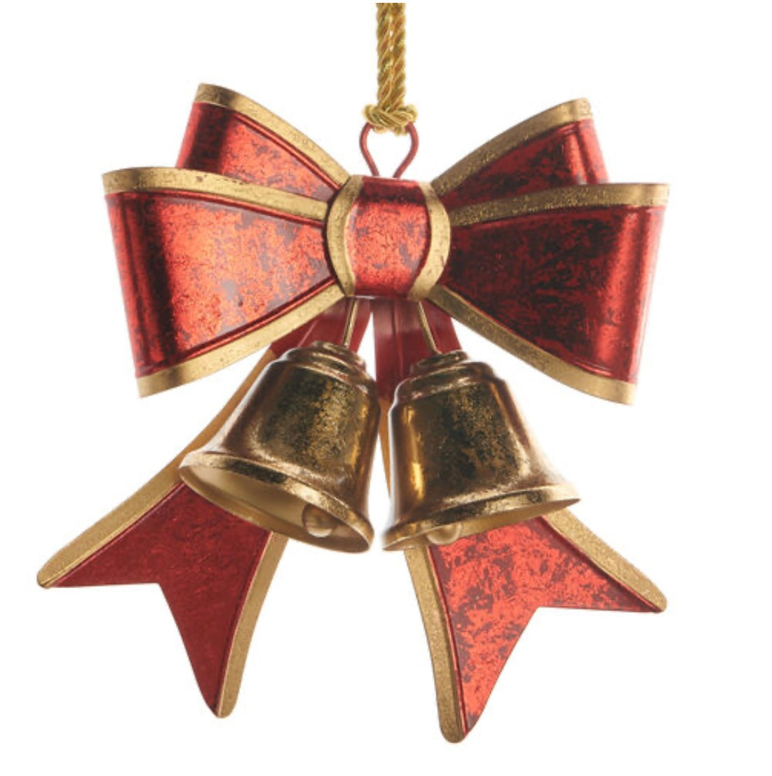 OCTOBER ARRIVAL- The Christmas Shoppe Metal Red Bow With Bells Hanging