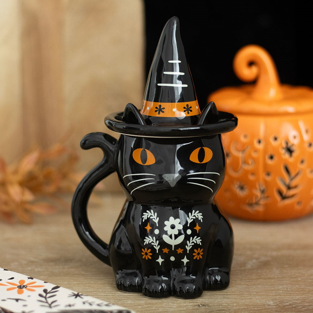 Frightful Folk Black Cat Ceramic Lidded Mug