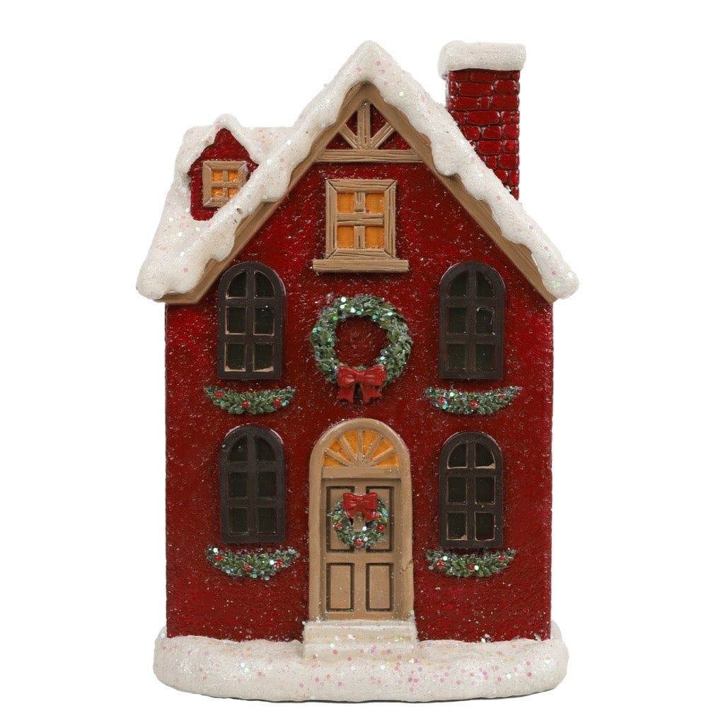 PRE ORDER - Resin Light Up Red Brick Village House - 2026 OCTOBER ARRIVAL