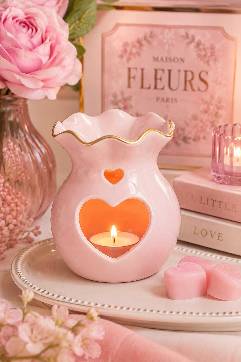 PRE ORDER - Pink Fluted Ceramic Oil Burner With Gold Detail 🩷 - 2026 OCTOBER ARRIVAL