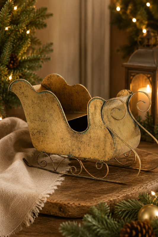 PRE ORDER - Antique Golden Bronze Metal Sleigh 53cm - 2026 OCTOBER ARRIVAL