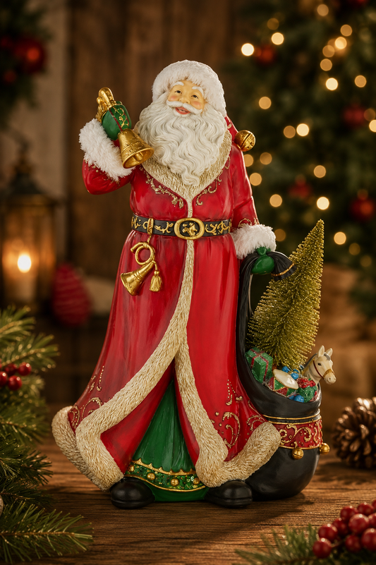 PRE ORDER - Christmas Traditions Santa with Bell and Lit up Tree 38cm - 2026 OCTOBER ARRIVAL