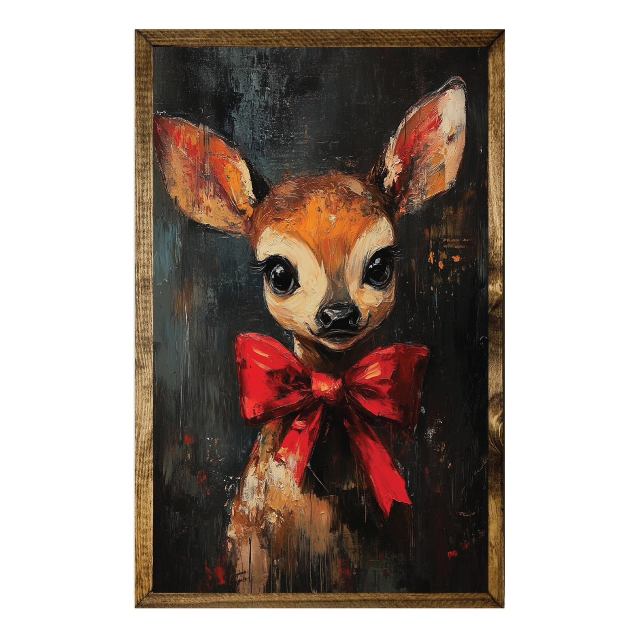 PRE ORDER - Baby Deer With Red Christmas Bow Wooden Framed Print - 2026 OCTOBER ARRIVAL