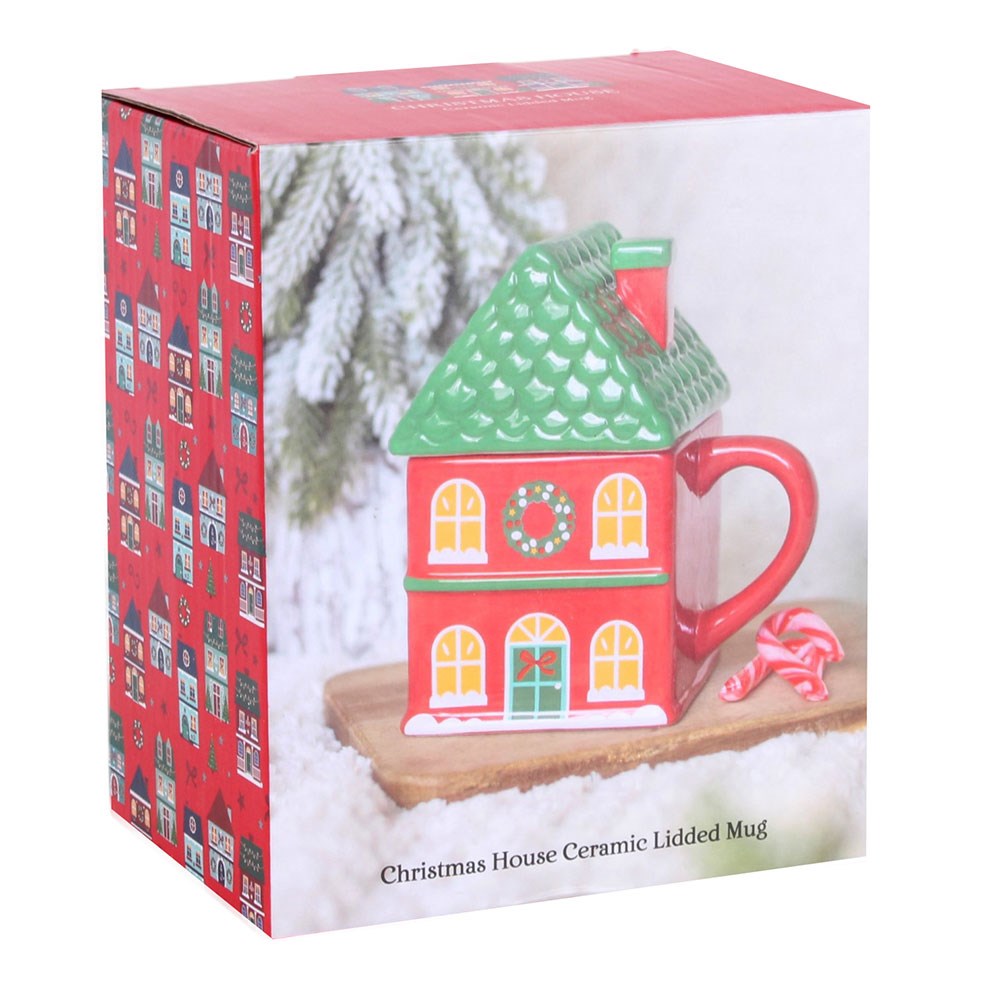 PRE ORDER - Red Christmas House Lidded Mug - 2026 SEPTEMBER ARRIVAL