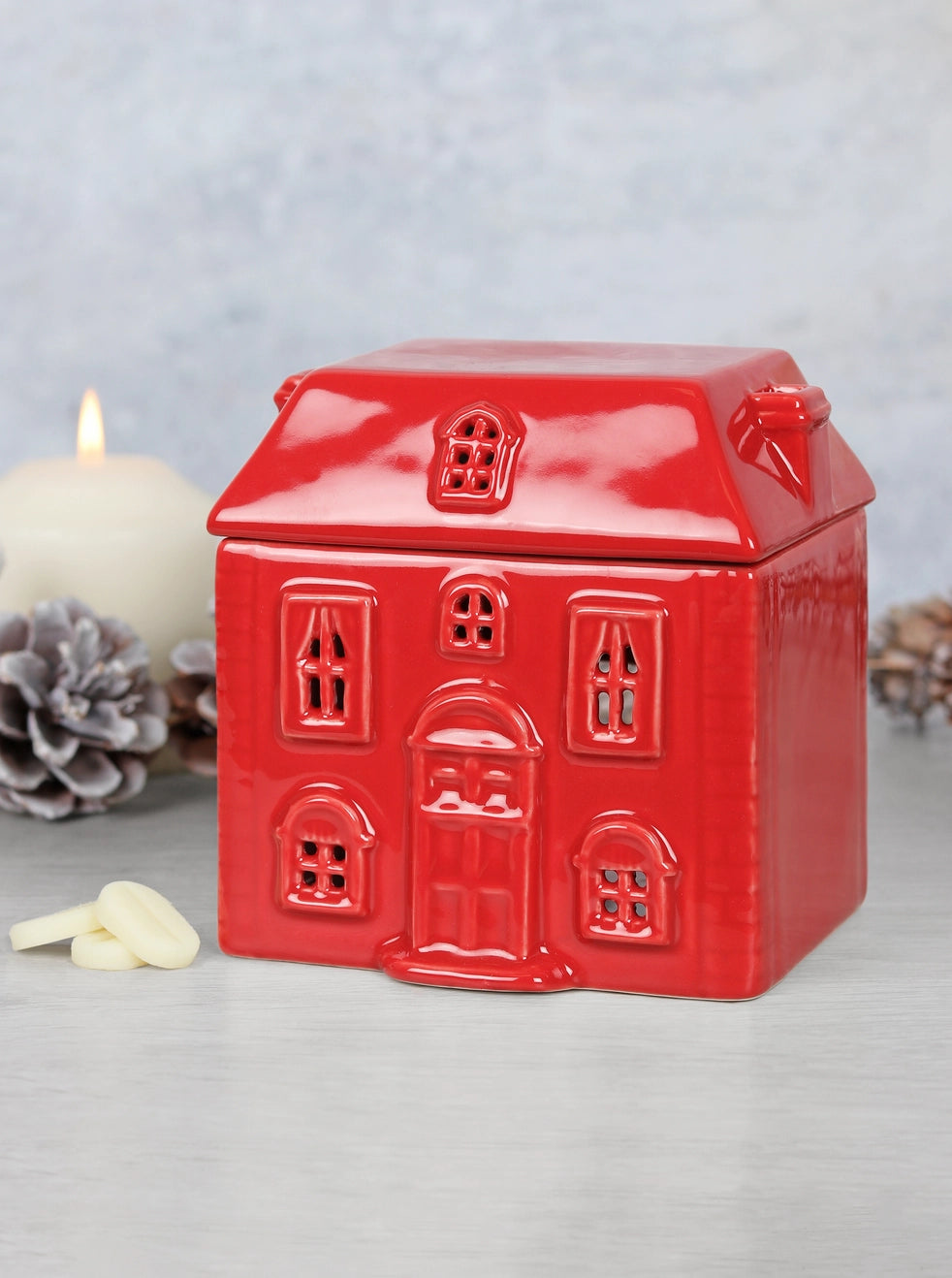Red Holiday House Ceramic Oil & Wax Burner 15cm