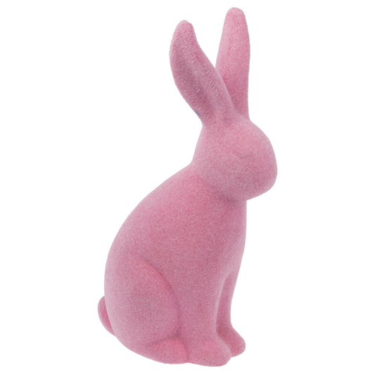 Pink Flocked sitting Easter Bunny