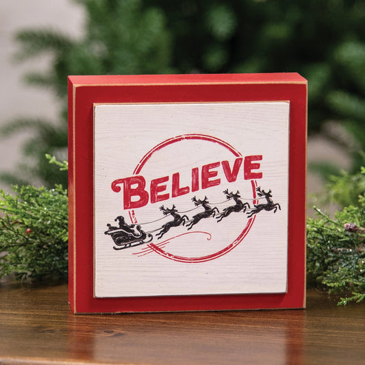 Believe Santa & Sleigh Layered Box Sign - LATE SEPTEMBER ARRIVAL