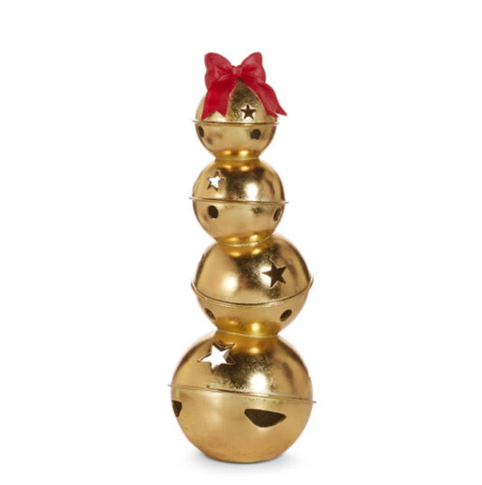 OCTOBER ARRIVAL- The Christmas Shoppe Standing Gold Bells Stack With Red Bow