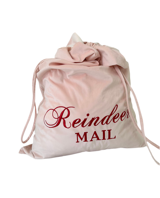 Pink "REINDEER MAIL" Luxury Velvet Santa Sack