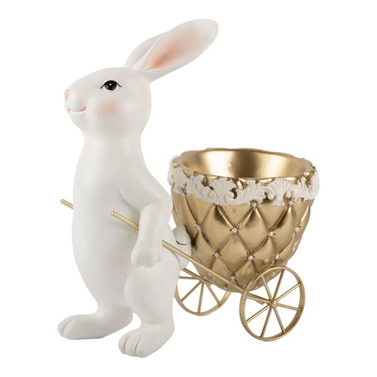 PRE ORDER - Ivory Bunny Pulling Champagne and Ivory Tufted Cart 22cm - 2027 LATE JANUARY ARRIVAL