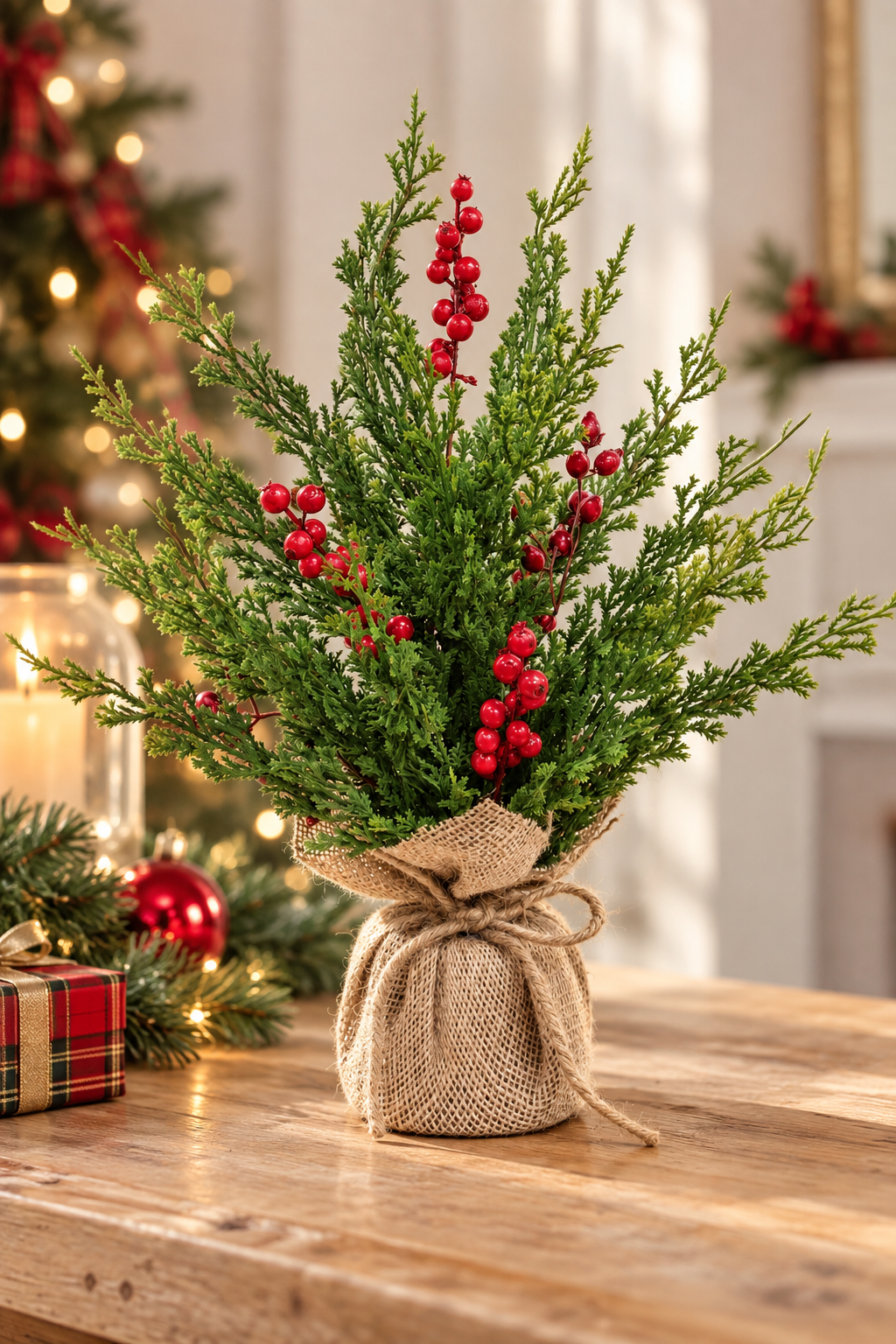PRE ORDER - Soft Touch Cypress and Berries Tree with Burlap Base 46cm - 2026 OCTOBER ARRIVAL