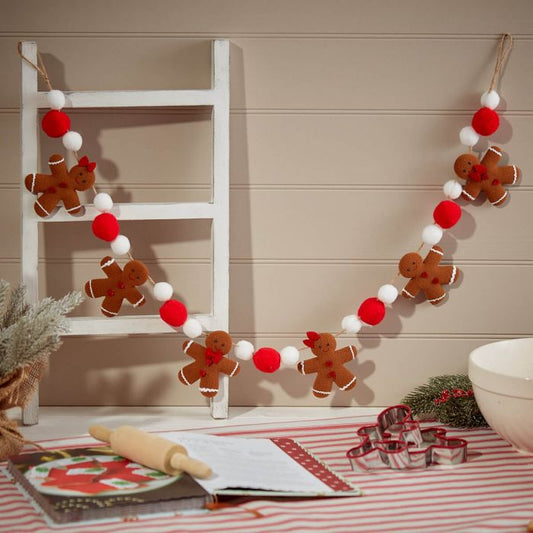 Gingerbread Plush Garland with Pom poms 110cm L