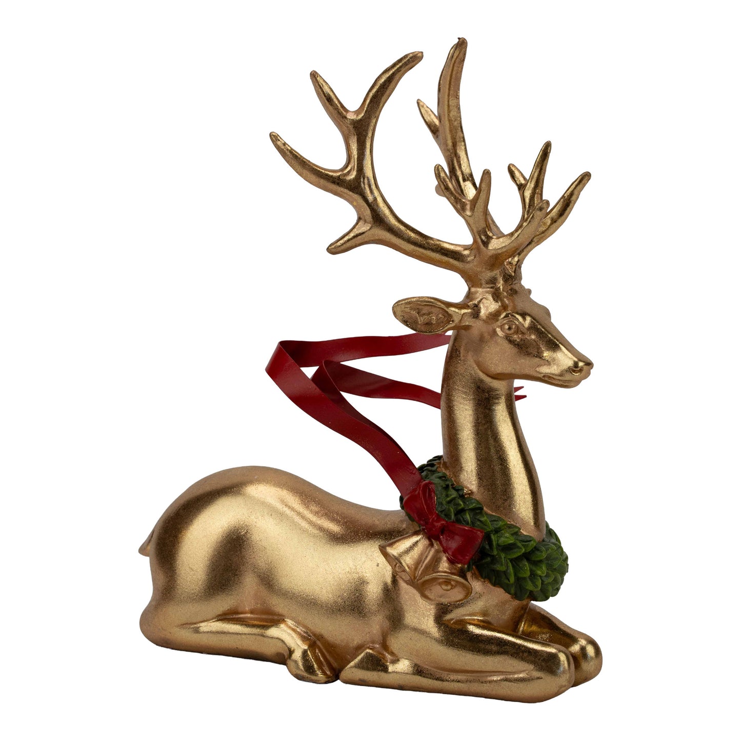 PRE ORDER - Gold Sitting Resin Deer with Red Metal Ribbon 22cm - 2026 OCTOBER ARRIVAL