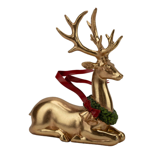 PRE ORDER - Gold Sitting Resin Deer with Red Metal Ribbon 22cm - 2026 OCTOBER ARRIVAL