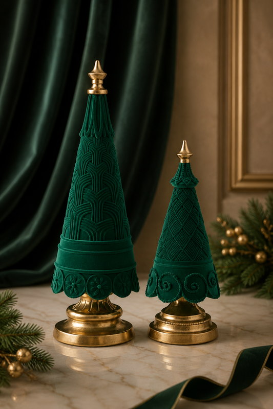 PRE ORDER - Large Green Flocked Tree with Gold Base 42cm - 2026 OCTOBER ARRIVAL