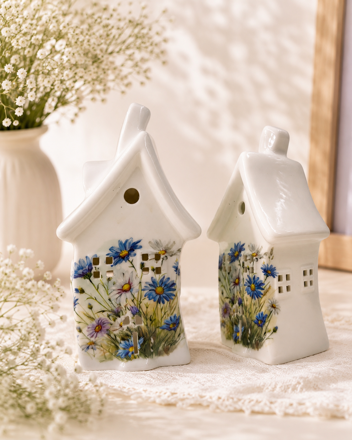 PRE ORDER - Small Blue Daisy Ceramic Tea Light House - 2026 SEPTEMBER ARRIVAL