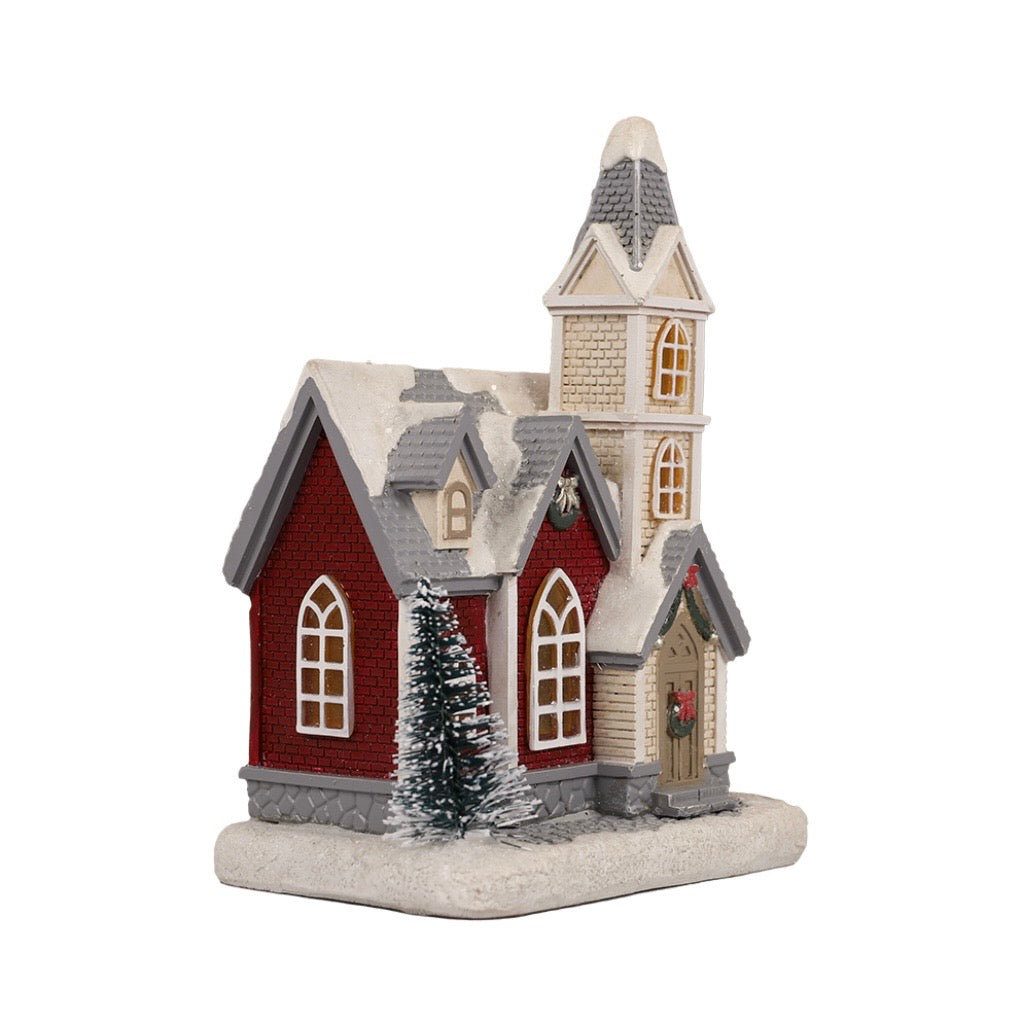 Resin Light Up Village House with Church