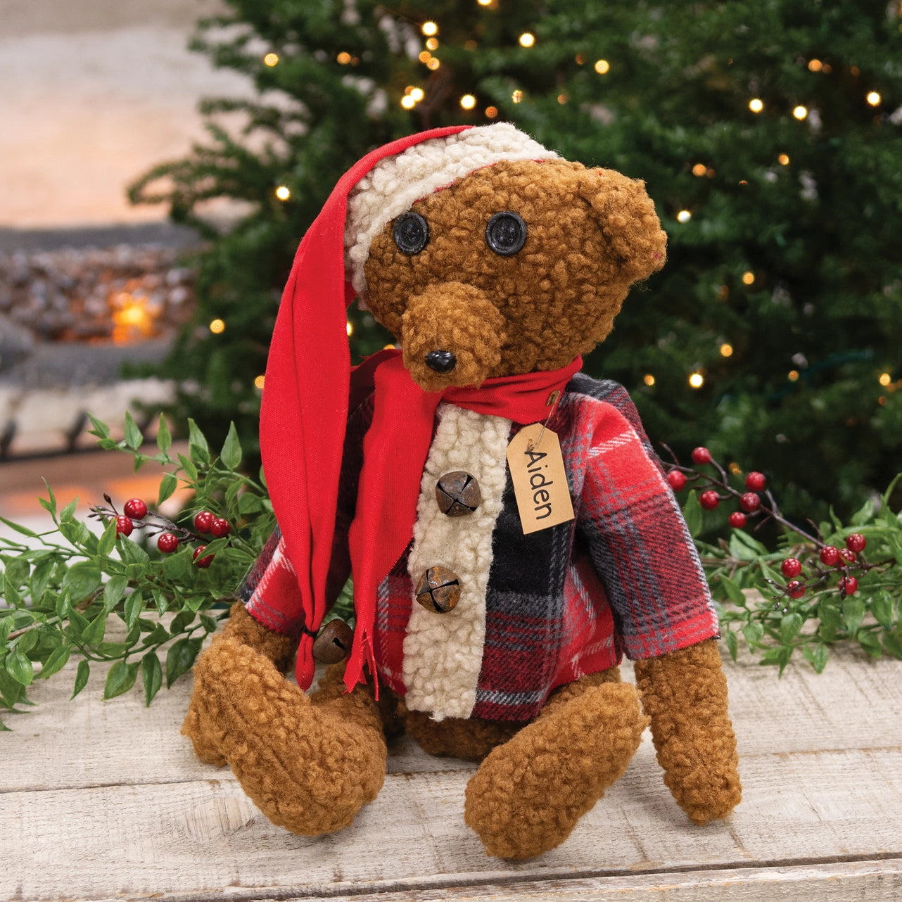 Aiden Teddy Bear in Plaid Shirt With Hat & Scarf 43cm