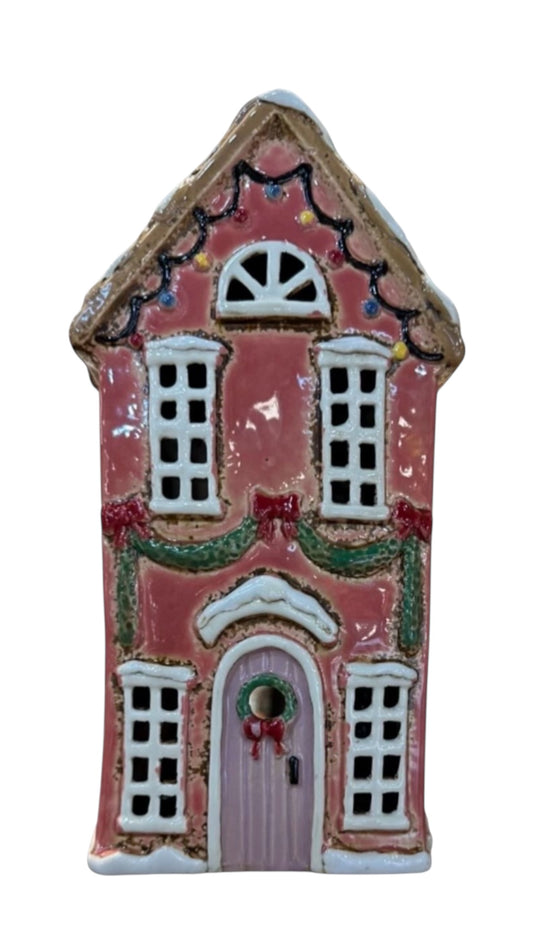 PRE ORDER - Pink Pottery Christmas Tea Light House - 2026 SEPTEMBER ARRIVAL
