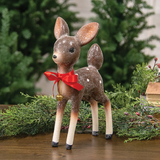 Retro Resin Baby Deer With Bow & Jingle Bell 24cm