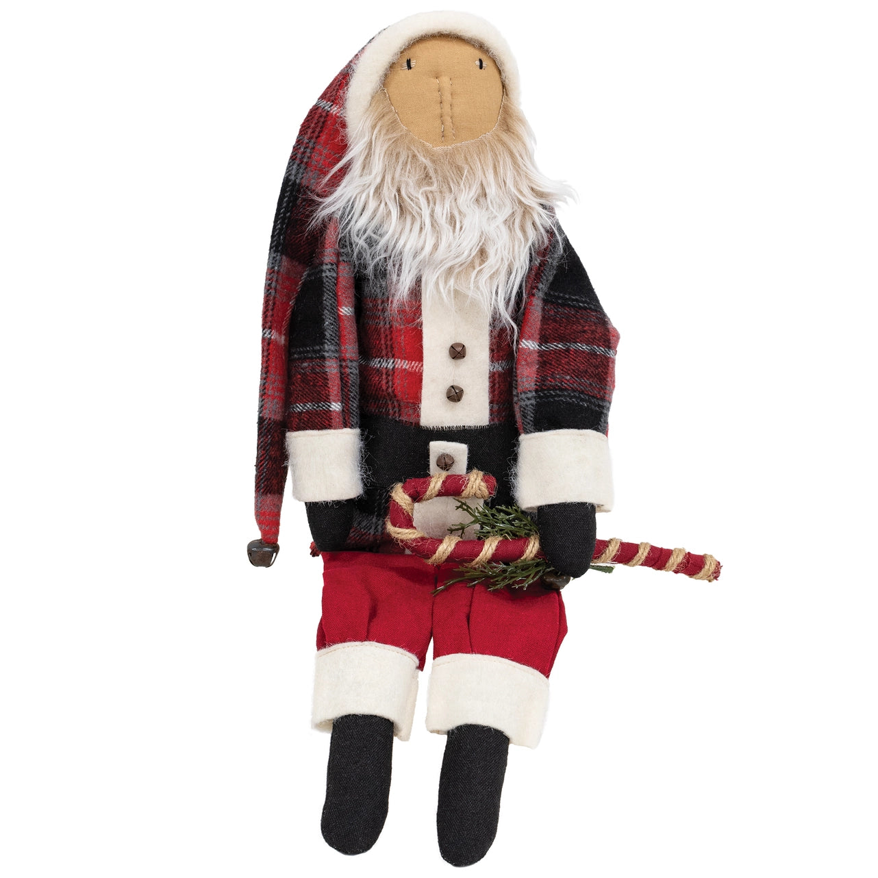 Plaid Coat Santa Doll With Jingle Bell Candy Cane 58cm