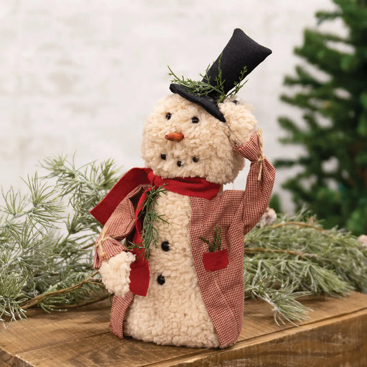 Winter Greeting Primitive Snowman Doll With Top Hat 30cm
