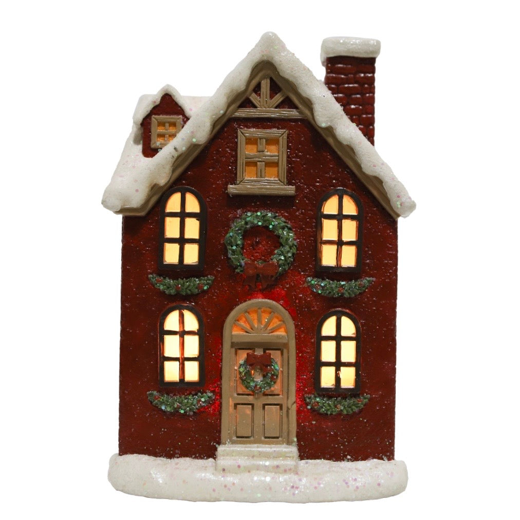 PRE ORDER - Resin Light Up Red Brick Village House - 2026 OCTOBER ARRIVAL