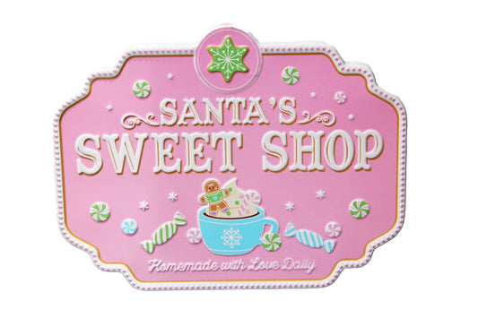 Pink Metal Santa’s Sweet Shop Sign - AUGUST ARRIVAL