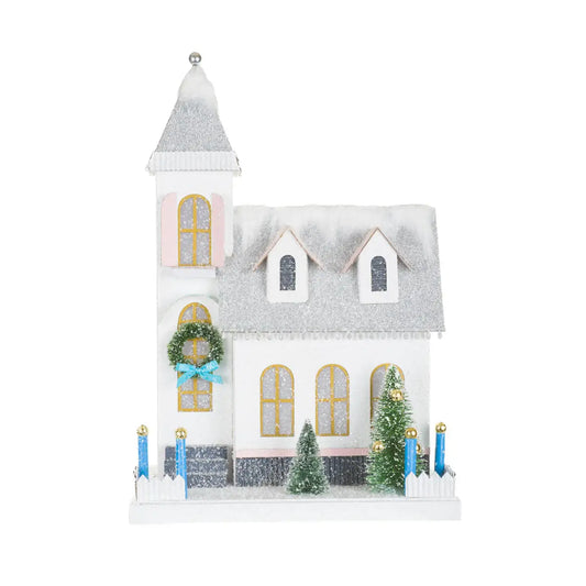 White & Silver Illuminated House with Snowy Roof - SEPTEMBER ARRIVAL