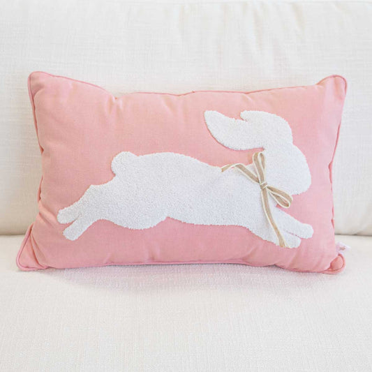 Light pink Leaping Bunny Lumbar Pillow