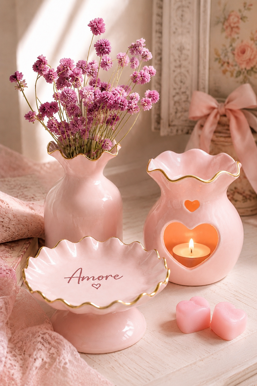 PRE ORDER - Pink Fluted Ceramic Oil Burner With Gold Detail 🩷 - 2026 OCTOBER ARRIVAL