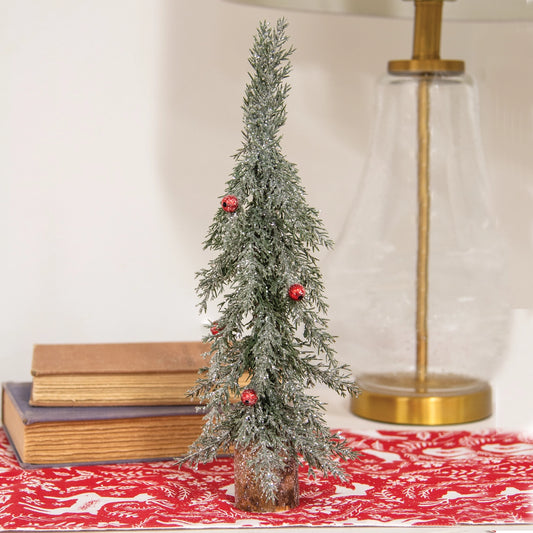 Winter Frost Pine Tree With Red Baubles 30cm - LATE SEPTEMBER ARRIVAL