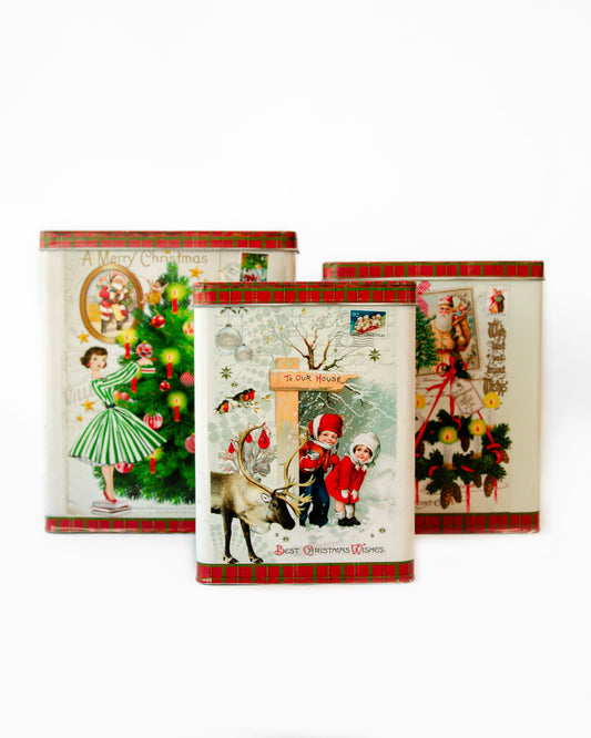 Christmas Vintage Scene Tins with Lid Set of 3 - SEPTEMBER ARRIVAL