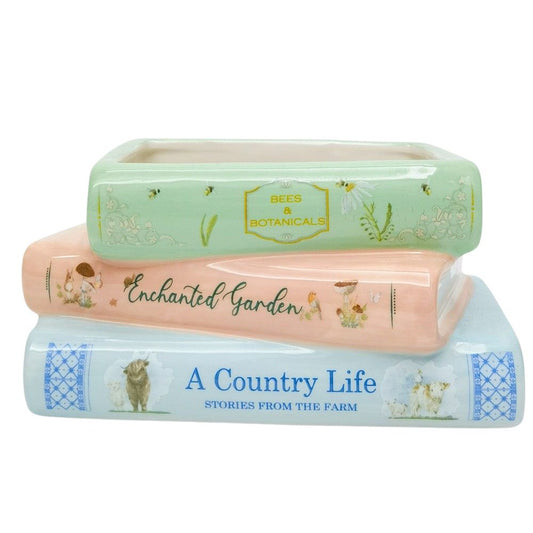 Spring Ceramic Book Stack Planter
