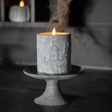 Grey Haunted House 3D Flame Candle - SEPTEMBER ARRIVAL