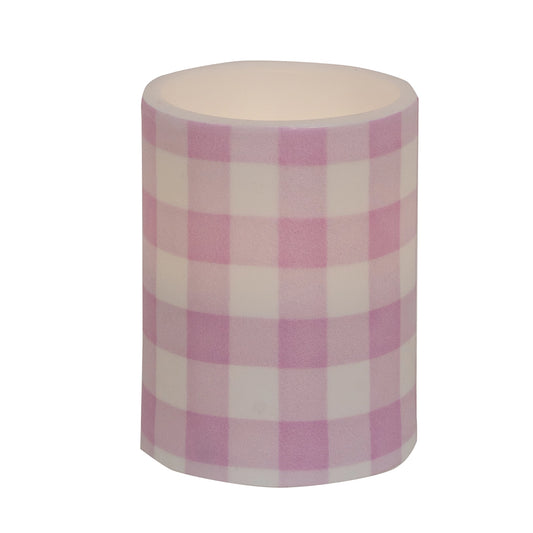 Small Pink Gingham Timer Pillar Candle