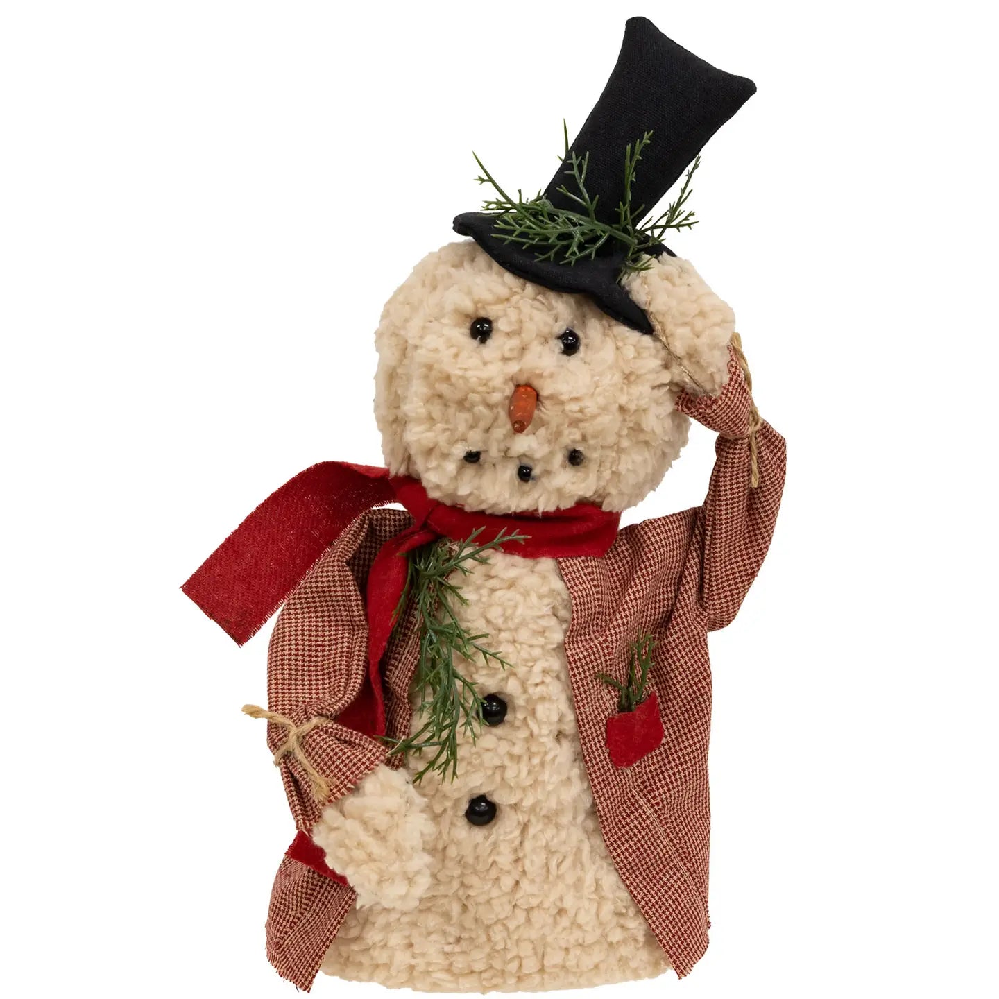 Winter Greeting Primitive Snowman Doll With Top Hat 30cm